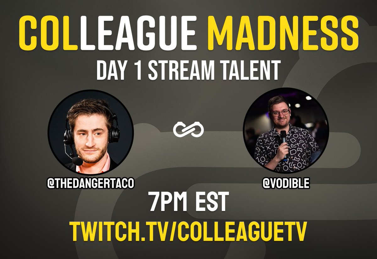 ColleagueGG's tweet photo. Introducing the #ColleagueMadness2025 Day 1 Main Stream Talent ✨

🎙️ @TheDangerTaco 
🎙️ @Vodible 
📽️ @JustStayinAlive 

The Madness starts TONIGHT at 7pm EST! ⚽️🚗 
📺 https://t.co/5tDLq7kuKg https://t.co/rZFzbAWFwc