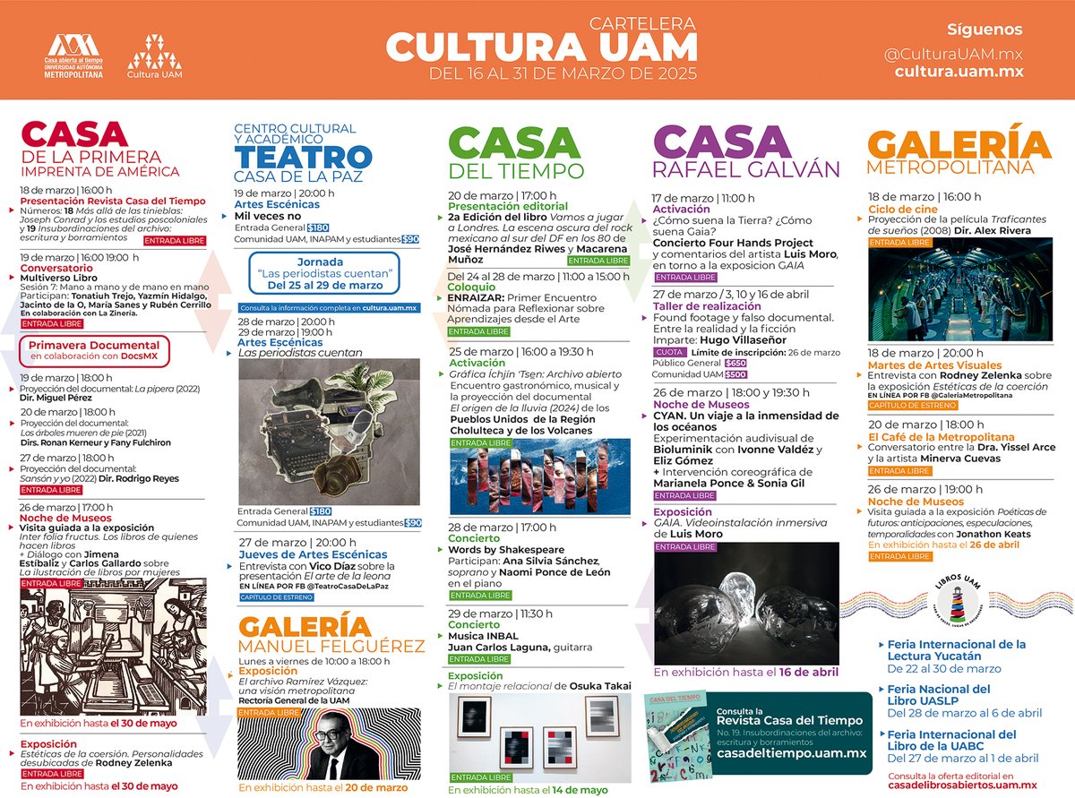 lauammx's tweet photo. 🎭 ¡Revisa la cartelera cultural de la Casa abierta al tiempo correspondiente a MARZO!
.
#SoyUAM #CulturaUAM #CarteleraCulturalUAM
#UAMCreativa @CulturaUAMmx https://t.co/VtIjUDwQQp