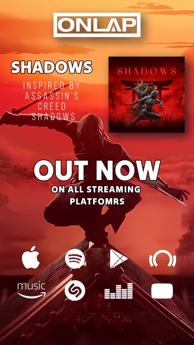 OnlapMusic's tweet photo. ⚔️ TODAY IS THE DAY! ⚔️
Our new track SHADOWS for Assassin’s Creed Shadows is finally out EVERYWHERE! 🌙
Dive into the world of shadows and let the power of the sound take you away. 

#ONLAP #Shadows #AssassinsCreedShadows #NewMusic #EpicSound #GamingVibes https://t.co/cVuhXJzLrj