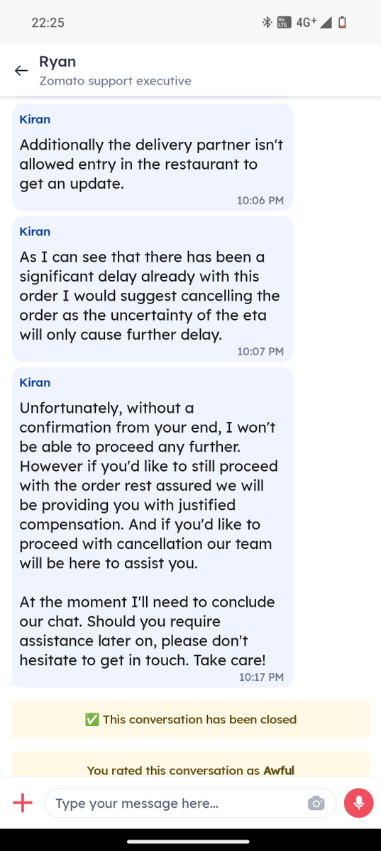 r11_ash's tweet photo. @zomato @zomatocare taking zero responsibility for makin customer wait for 2 hrs! Restaurant @todimillsocial very bad service. #zomato worst #food #delivery platform. Going Hungry tonite, thanks to #Zomato #dinner #Online #BadService #CustomerExperience #unicorn #startup https://t.co/d2n5BGrYme