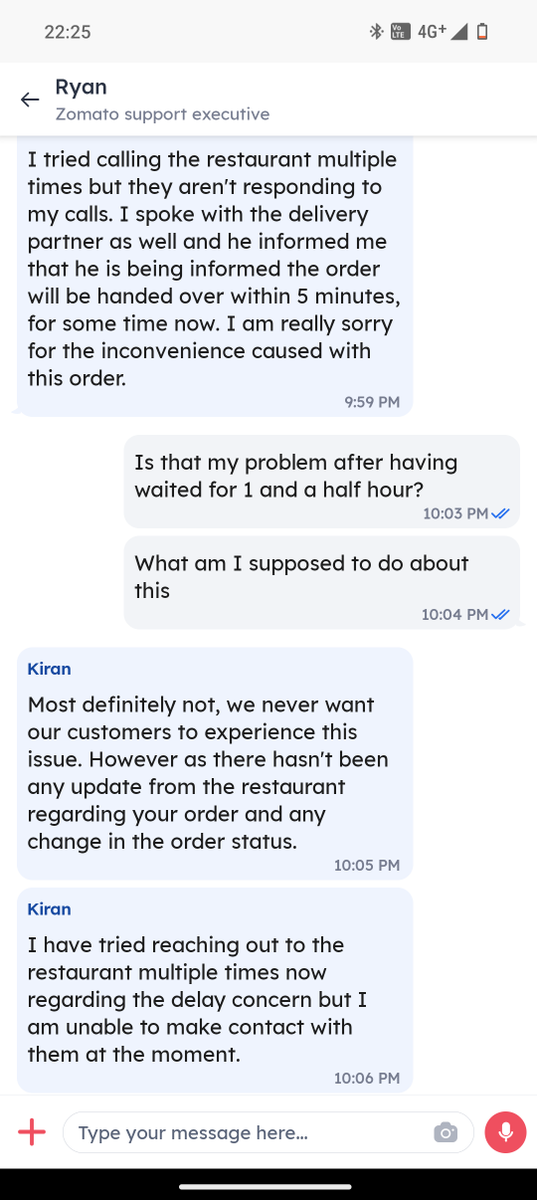 r11_ash's tweet photo. @zomato @zomatocare taking zero responsibility for makin customer wait for 2 hrs! Restaurant @todimillsocial very bad service. #zomato worst #food #delivery platform. Going Hungry tonite, thanks to #Zomato #dinner #Online #BadService #CustomerExperience #unicorn #startup https://t.co/d2n5BGrYme