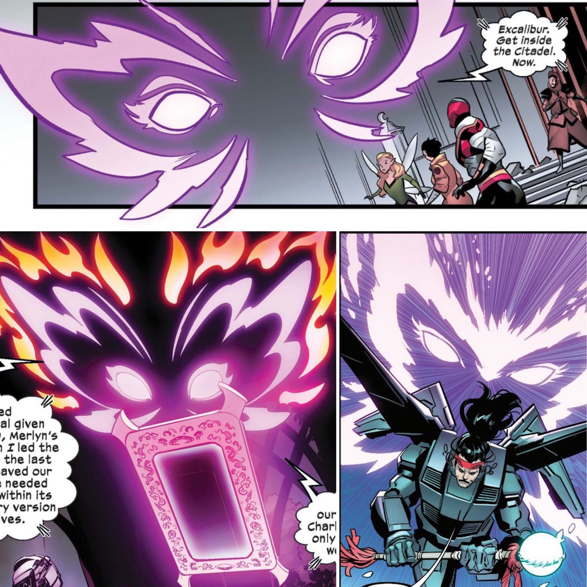 BraddockClan's tweet photo. It’s always a pleasure to see Betsy’s classic 80s butterfly in her full glory. 

🦋 
@marcusto I can’t thank you &amp; Quinn enough for treating our girl with such care over the years. 
🙌🏼✨ 

#Excalibur #KnightsOfX #XForce #CaptainBritain #Psylocke #XSpoilers https://t.co/X8dMKecrOZ
