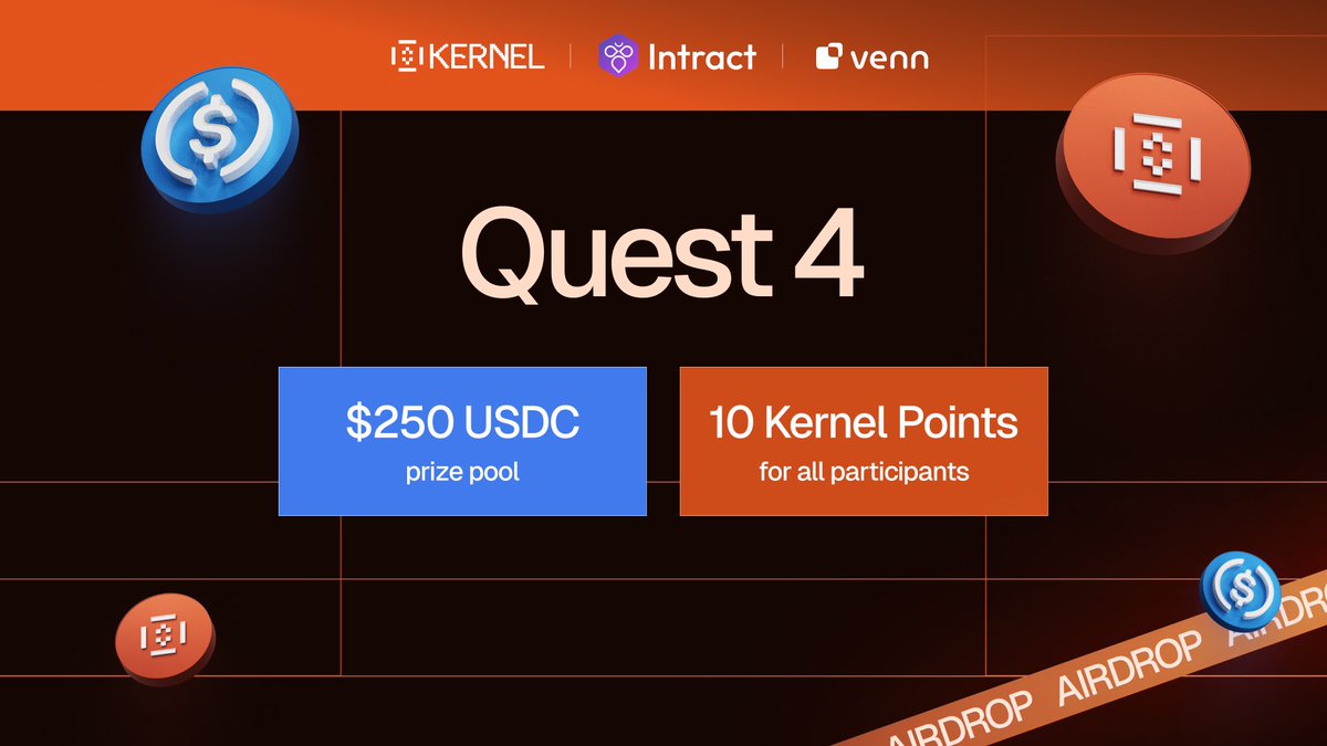 kernel_dao's tweet photo. 🚨 Quest #3 is live with @Intract_HQ 🔥

🛡️ Dive into @VennBuild security suite
🤑 Win from a $250 USDC reward pool
🎯 Earn 10 Kernel Points for completing the quest

Don’t miss out, join now!

https://t.co/JskRdRjMGb https://t.co/zxz4nyj3fD