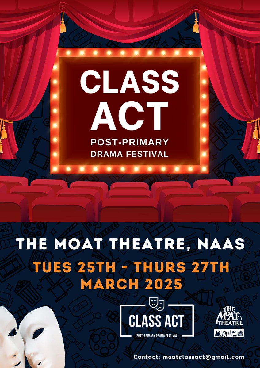 🎭 CLASS ACT - Kildare Post-Primary School Drama Competition 🎭

Come along and support our local post-primary schools and enjoy a fantastic showcase of youth theatre.

Find out more ➡️ moattheatre.ticketsolve.com/ticketbooth/sh…

#youththeatre #kildare