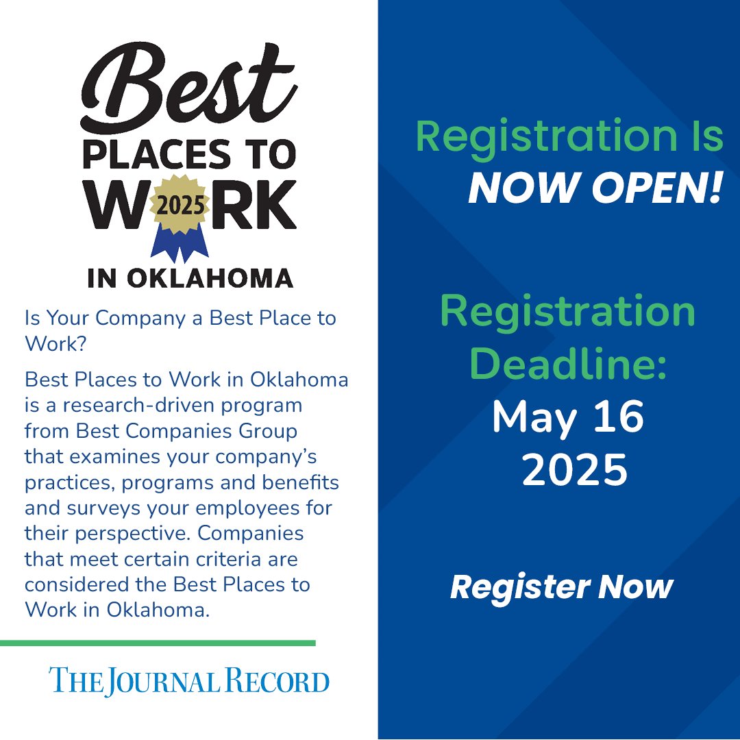 JournalRecord's tweet image. We’re excited to team up with @BestCompaniesGroup for the “Best Places to Work in Oklahoma" program! 🌟

Show your dedication to a thriving workplace—registration is now OPEN! Don’t miss out.

Register at bit.ly/3FOqNNa.

#WorkplaceExcellence
