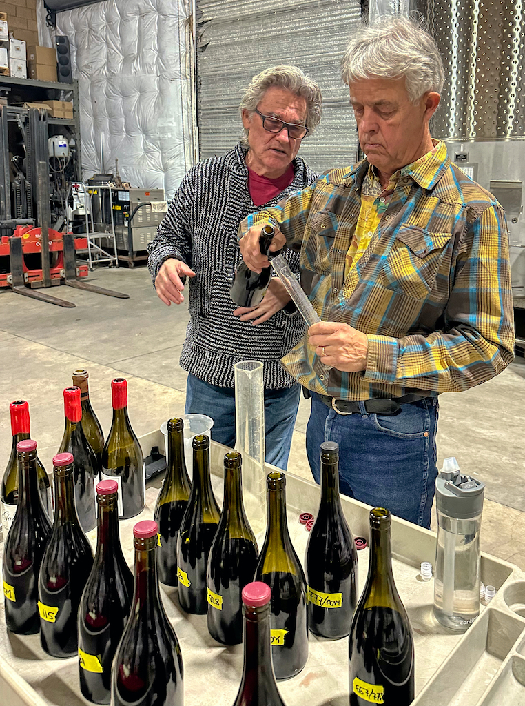 ampeloscellars's tweet photo. Great time with Kurt Russell at the winery tasting old GoGi vintages, sampling through new 2022 Pinot Noir barrels and after seven blends we reached the final one for the next vintage.  Jami, Boston and Luke joined us and it became a day with lots of stories and laughter. https://t.co/rSIXWLvFf5