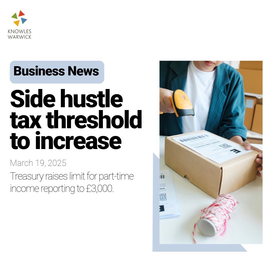 Self Assessment Threshold Increased for Side Hustles🏷

The Government has announced a rise in the self assessment threshold for small-scale trading profits, increasing from £1,000 to £3,000. 

Read more about it here 👉 buff.ly/bIUf1ND