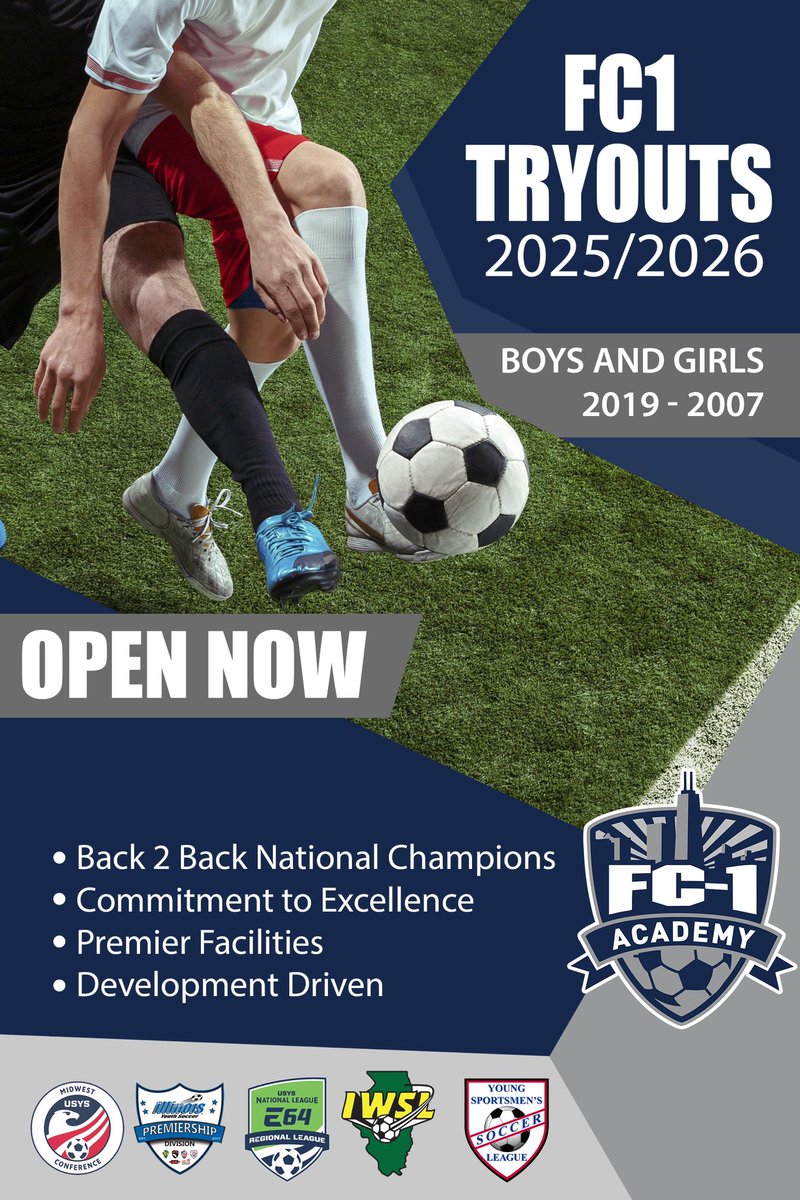 TRYOUTS NOW OPEN!!! 

#fc1 #soccer #tryouts #fc1soccer #soccertryouts #fc1tryouts #glenview #northbrook #northfield #deerfield