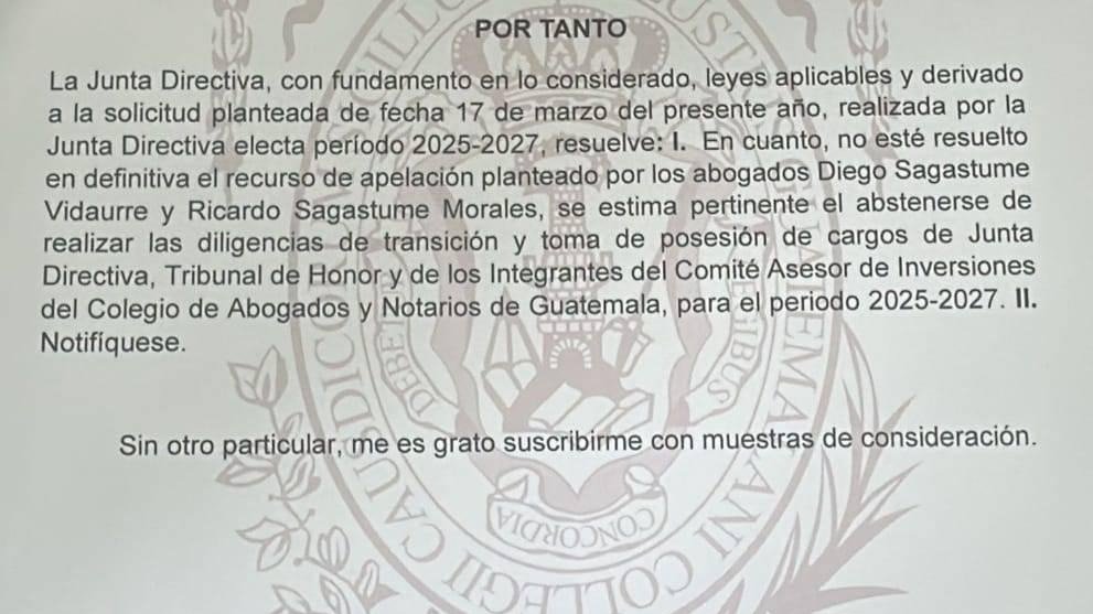 Oficial: La Junta Directiva del CANG decide mantenerse en el cargo y suspendió la toma de posesión. Notificó que continuará en sus funciones y no procederá a dar posesión del cargo a nuevos integrantes mientras no se resuelva una apelación pendiente.