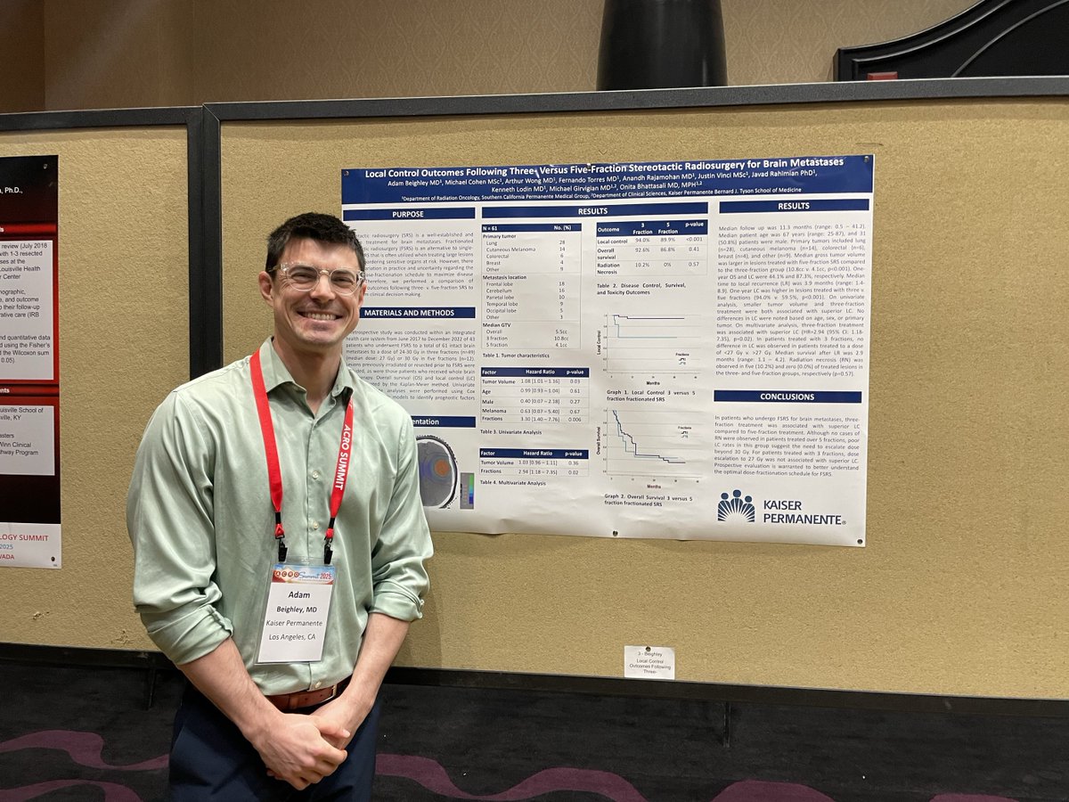 Kaiser Radiation Oncology Residency (@kaiserradoncres) on Twitter photo Here's Dr. Adam Beighley (PGY-4) presenting his brain met f-SRS study at ACRO 2025 in Las Vegas last week! You make us proud. <a href="/KPSCALnews/">Kaiser Permanente Southern California</a> <a href="/KPSCalResearch/">Kaiser Permanente Research</a> <a href="/ACROresident/">ACROresident</a> <a href="/ACRORadOnc/">ACRO - American College of Radiation Oncology</a> #ACRO2025 #RadOnc #Kaiser Here's Dr. Adam Beighley (PGY-4) presenting his brain met f-SRS study at ACRO 2025 in Las Vegas last week! You make us proud. <a href="/KPSCALnews/">Kaiser Permanente Southern California</a> <a href="/KPSCalResearch/">Kaiser Permanente Research</a> <a href="/ACROresident/">ACROresident</a> <a href="/ACRORadOnc/">ACRO - American College of Radiation Oncology</a> #ACRO2025 #RadOnc #Kaiser