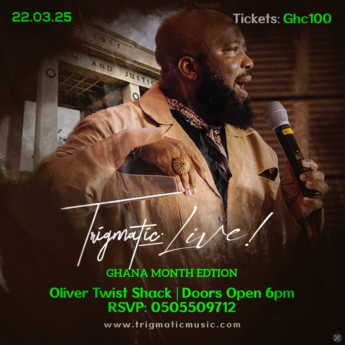 TICGhana's tweet photo. Trigmatic Live! – Ghana Month Celebration 🇬🇭🔥

Join us for an unforgettable night of music, culture, and storytelling as Trigmatic lights up the stage for a special Ghana Month event! https://t.co/wOGSZB6N0r