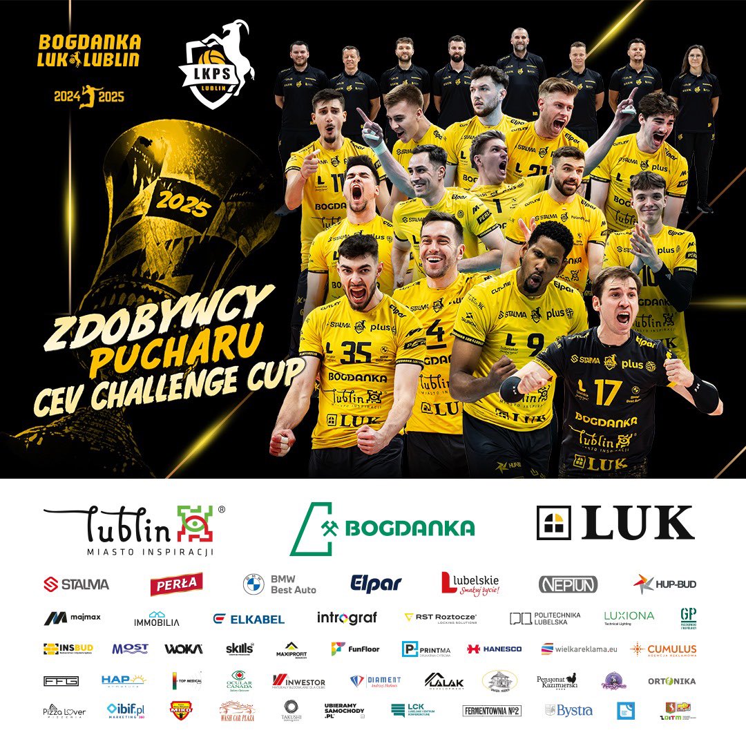 LukLublin's tweet photo. JESTEŚMY ZDOBYWCĄ PUCHARU CHALLENGE CUP! 🏆💛🖤 https://t.co/KsF2ceAZ9G