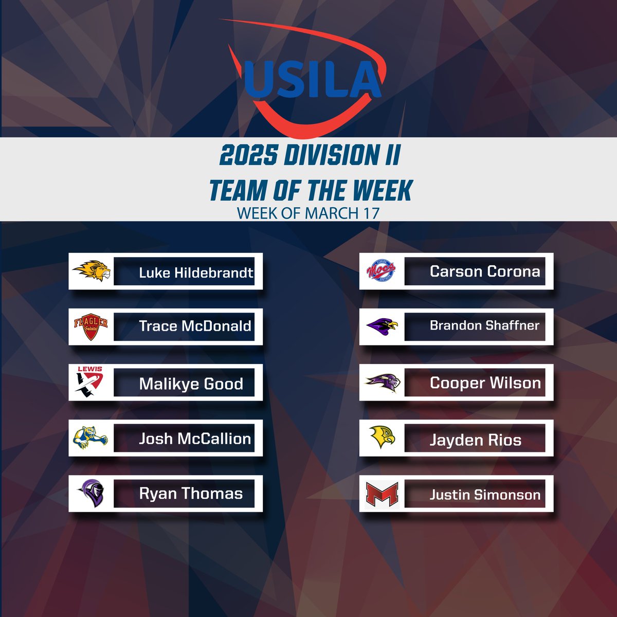 USILA_Lax's tweet image. Congratulations to this week&apos;s USILA Men&apos;s Lacrosse Teams of the Week (Week of March 17)!