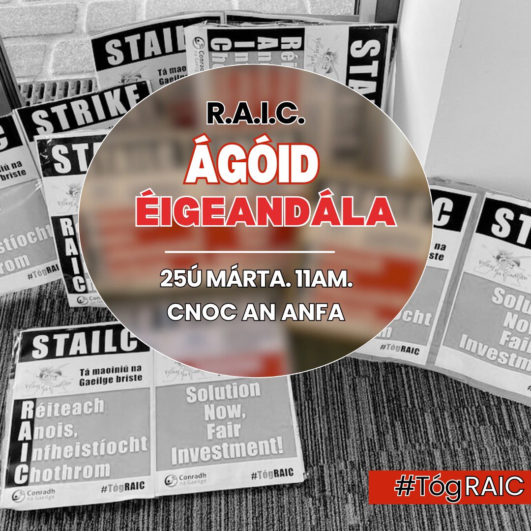 🚨ÁGÓID ÉIGEANDÁLA🚨

🏰Máirt, 25 Márta, 11am @ Cnoc an Anfa, Béal Feirste

Seas le grúpaí Gaeilge thuaidh / theas atá thíos leis an ghéarchéim mhaoinithe &amp; tithíochta sa Ghaeltacht #tógRAIC

Réiteach Anois. Infheistíocht Chothrom
