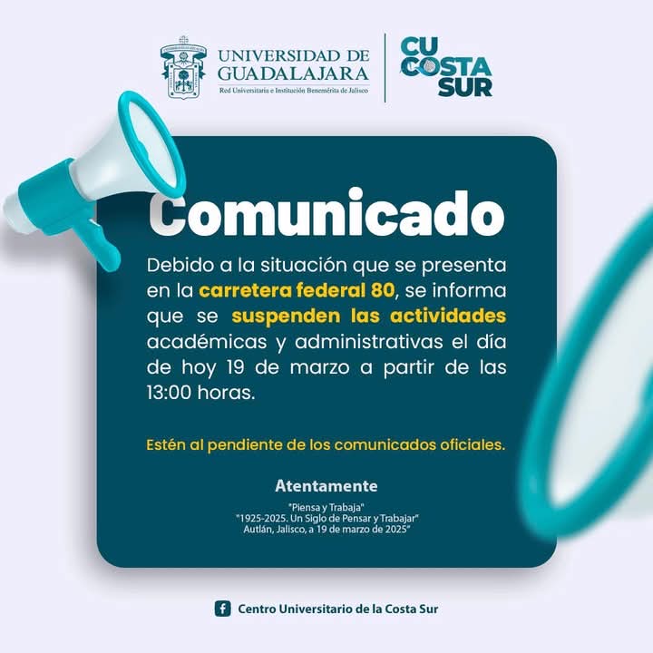 reportediariopv's tweet photo. Centro Universitario de la Costa Sur suspende actividades por condiciones de inseguridad en la zona
Centro Universitario de la Costa Sur informó que suspende
Leer nota: https://t.co/PzrrY5BbLZ
Redacción Sugey Cruz
#Hoy #Autlán #Jalisco #AlMomento #CUCSur #SuspendeActividades https://t.co/NnPdNzlGxP