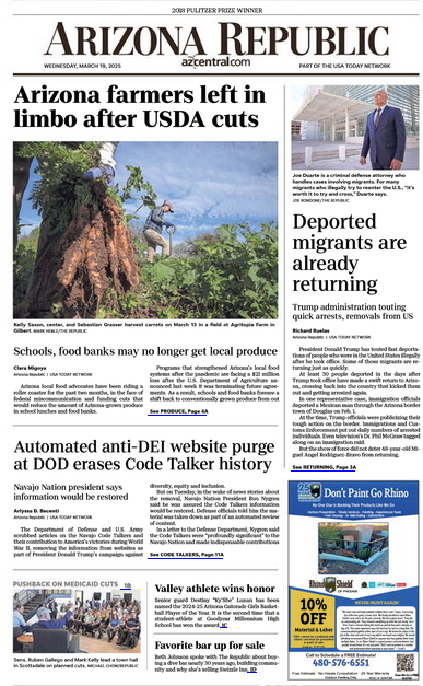 On the front page of <a href="/azcentral/">azcentral</a> today: how the funding freeze and cuts from <a href="/USDA/">Dept. of Agriculture</a> affect those working to build stronger local food systems in Arizona.
azcentral.com/story/news/loc…