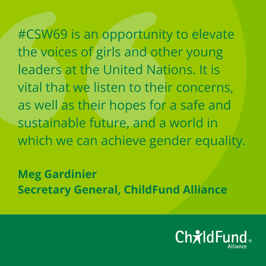 Speaking at our #CSW69 side event, ChildFund Alliance secretary-general Meg Gardinier introduced young leaders from around the globe, noting the important contribution they make as we work to address gender-based violence and achieve gender equality.
