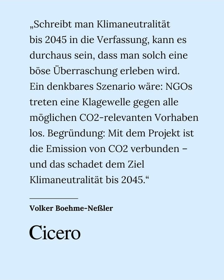 steffan_nethe's tweet image. Wir betreiben eine #Deindustrialisierungspolitik, getarnt als Klimaschutz!

Der Cicero beschreibt ein leider nicht ganz abwägiges Szenario für den Fall, dass die #Klimaneutralität im #Grundgesetz verankert würde.
