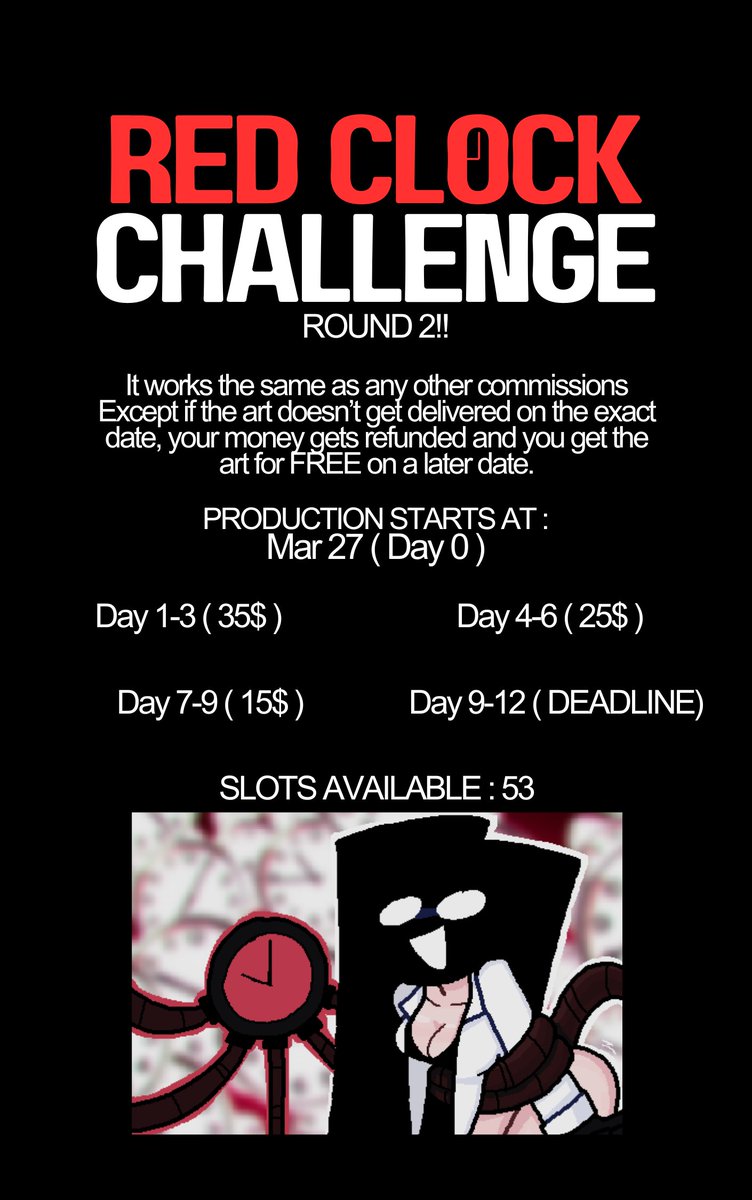 Roses_Arcaned's tweet image. [ ANNOUNCEMENT ] COMMISSIONS ARE OPEN AGAIN, THIS TIME WITH MORE SLOTS!!

Production day is long because Im finalizing the last round&apos;s commissions!! NOW BEGIN THE RED CLOCK CHALLENFGE
ko-fi.com/c/deda0b496a