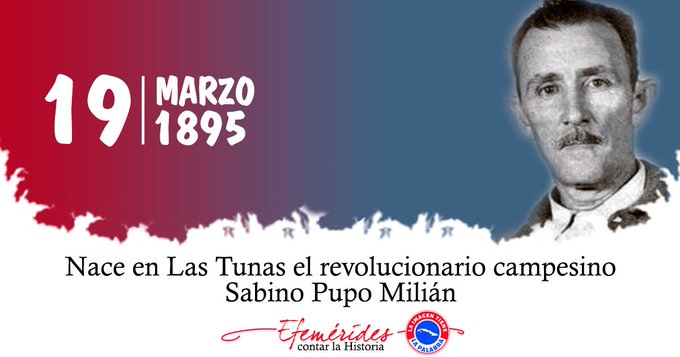 Palacio de Pioneros XX Aniversario del Moncada (@palaciosongo) on Twitter photo Hoy se cumplen el aniversario 130 del natalicio de Sabino Pupo, el incorruptible líder campesino que cayó asesinado por matones al servicio de un latifundio yanqui. #CubaViveEnSuHistoria
<a href="/dme_lamaya/">DGE Songo La Maya</a> <a href="/dpestgo/">DGE Santiago de Cuba</a> #CubaMinned <a href="/RosWalmer/">Walmer Ros Mora</a> <a href="/MatosZuleidis/">Zuleidis Matos Gonzalez</a> <a href="/GreciaDomngue12/">Comunicadora Songo La Maya</a> Hoy se cumplen el aniversario 130 del natalicio de Sabino Pupo, el incorruptible líder campesino que cayó asesinado por matones al servicio de un latifundio yanqui. #CubaViveEnSuHistoria
<a href="/dme_lamaya/">DGE Songo La Maya</a> <a href="/dpestgo/">DGE Santiago de Cuba</a> #CubaMinned <a href="/RosWalmer/">Walmer Ros Mora</a> <a href="/MatosZuleidis/">Zuleidis Matos Gonzalez</a> <a href="/GreciaDomngue12/">Comunicadora Songo La Maya</a>