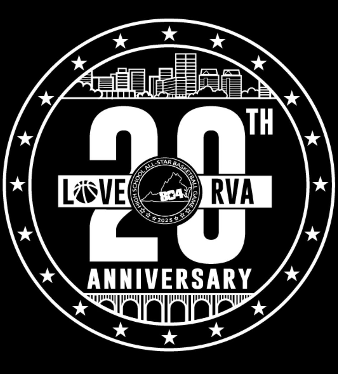 • L🏀VE RVA highlights Richmond’s (and surrounding areas) love for high school basketball
• The James River Bridge is a significant marker because it separates All-Stars from north and south of the James
• Each of the 20 stars represent every year the game has been played