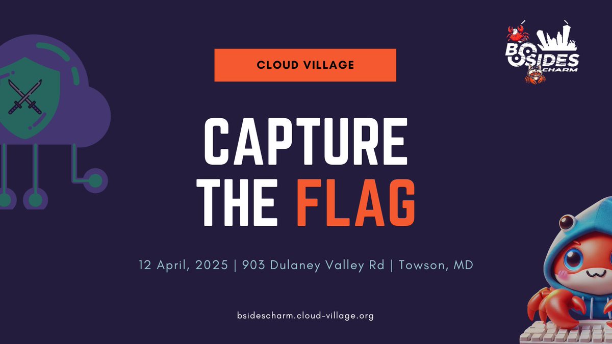 Cloud Village (@cloudvillage_dc) on Twitter photo 🚨 Announcement 🚨
<a href="/cloudvillage_dc/">Cloud Village</a> is heading to <a href="/BSidesCharm/">BSidesCharm</a> we’re bringing the #CloudSecurity CTF along with us! 🎯💻
Test your Cloud Security skills, compete with the best, and prove you’ve got what it takes! ☁️🔐
Stay tuned cloud-village.org
#BSidesCharm 🚨 Announcement 🚨
<a href="/cloudvillage_dc/">Cloud Village</a> is heading to <a href="/BSidesCharm/">BSidesCharm</a> we’re bringing the #CloudSecurity CTF along with us! 🎯💻
Test your Cloud Security skills, compete with the best, and prove you’ve got what it takes! ☁️🔐
Stay tuned cloud-village.org
#BSidesCharm