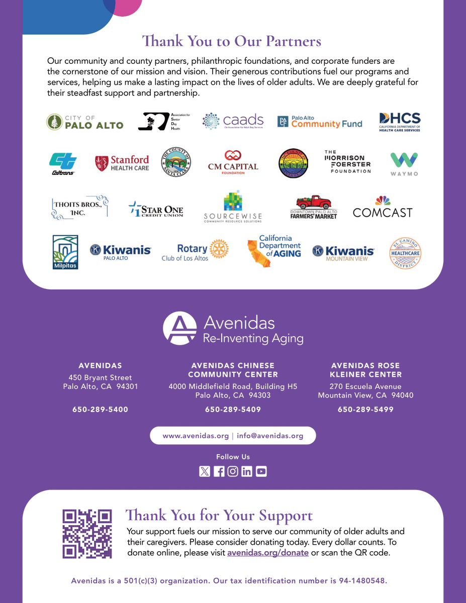 Our Annual Report honors community and county partners, philanthropic foundations, and corporate funders, who are the cornerstone of our mission and vision. Their generous contributions fuel our programs and services, helping us make a lasting impact on the lives of older adults.