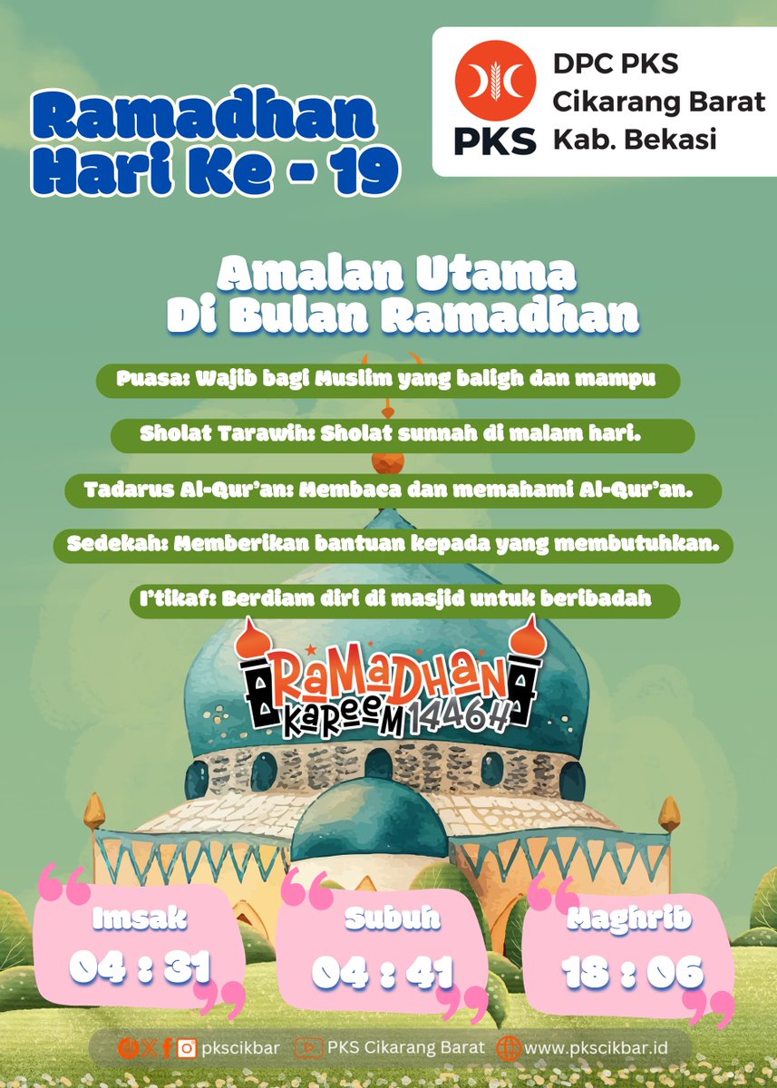 Hari Ke-19 Ramadhan 1446H
Amalan di Bulan Ramadhan

#ramadhan1446h #cikarang #kabupatenbekasi