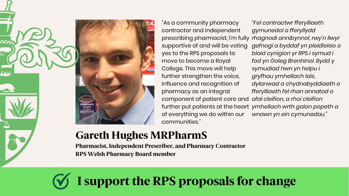 Gareth Hughes 💚🏴 (@grhughes89) on Twitter photo Vote YES! <a href="/rpharms/">Royal Pharmaceutical Society</a>
I firmly believe that Pharmacy can break glass ceilings in healthcare.
We do this with strong leadership, influential voices, and our desire for improvement.
The Royal College of Pharmacy will support our success.
Vote YES to help make it reality ✅ Vote YES! <a href="/rpharms/">Royal Pharmaceutical Society</a>
I firmly believe that Pharmacy can break glass ceilings in healthcare.
We do this with strong leadership, influential voices, and our desire for improvement.
The Royal College of Pharmacy will support our success.
Vote YES to help make it reality ✅