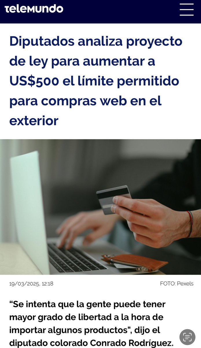 📢 Hoy en la Comisión de Hacienda expuse sobre un proyecto de ley que presenté y que aumenta el tope de compras por internet sin impuestos de 200 a 500 dólares.

🎯 Más libertad para los consumidores, pero con responsabilidad: debemos estudiarlo bien para evitar impactos