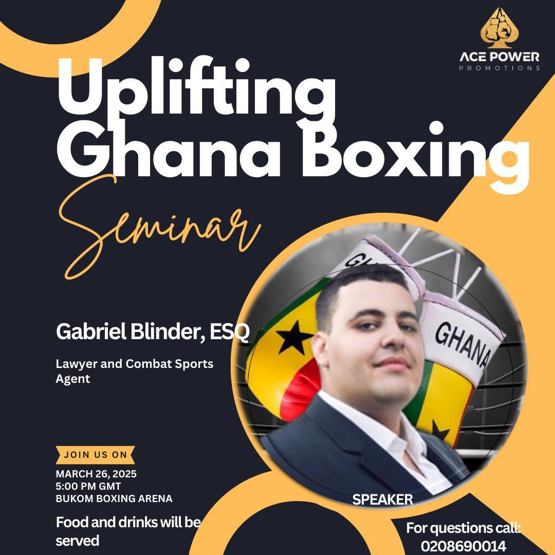 You cannot miss it for anything! On Wednesday the 26th, at the #mudorconferenceroom, Mr. Gabriel Blinder, ESQ, a lawyer and combat sports agent, will be speaking about sports regulations and their importance. #UpliftingGhanaBoxingSeminar,#boxing #upliftingghanaboxing #boxing
