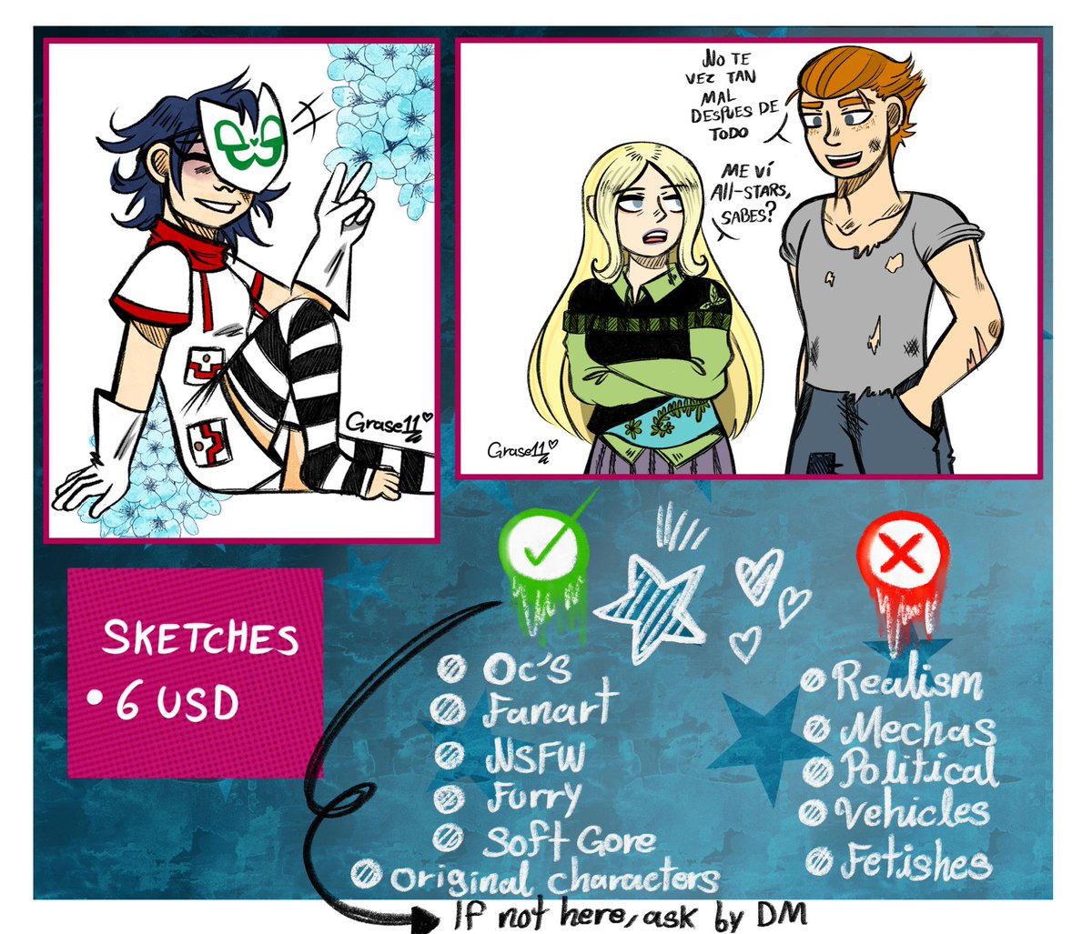 grase111's tweet image. NEW COMMISSION TABLE!! 🥳🥳🥳
Any questions, send me a DM
#Disventurecamp #Disventurecampseason4 #campamentodesventura #dctwt #comissionsopen #fanart #Commissions #art