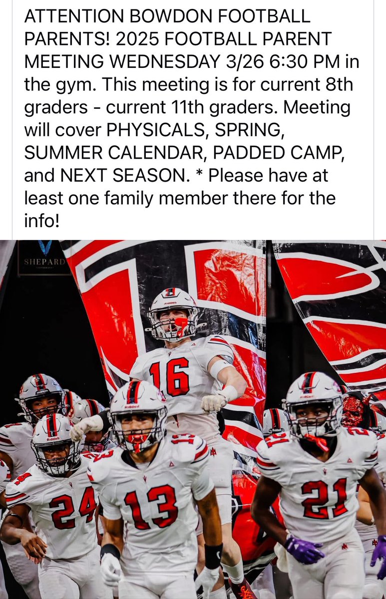 It’s about that time. Red Devil Football Parent Meeting next Wednesday 3/26 6:30 PM in the gym. Click below to find out more.