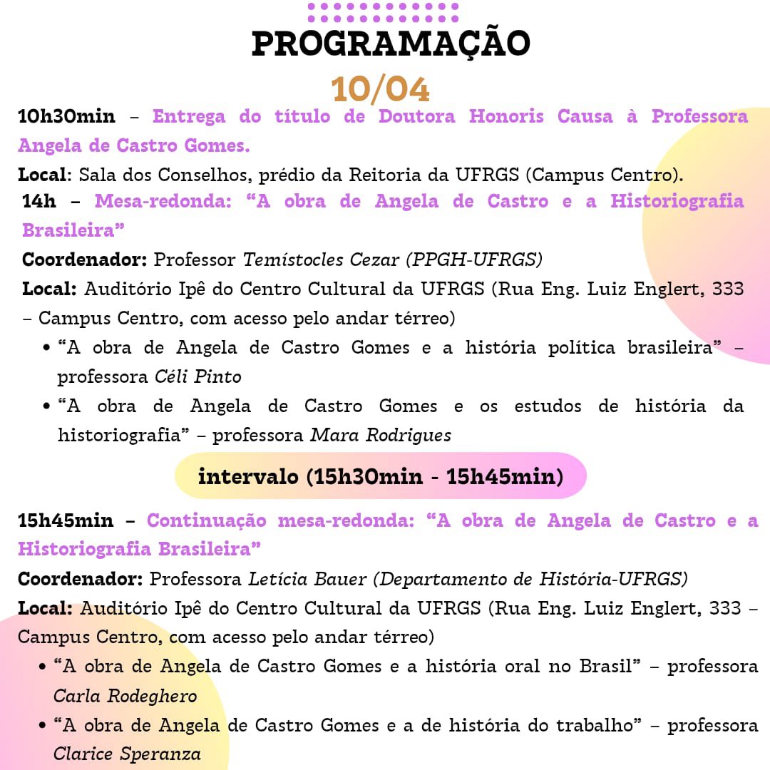 labhoi_uff's tweet photo. Nos dias 10 e 11 de abril de 2025, a professora Ângela de Castro Gomes estará sendo homenageada e recebendo o título de Doutora Honoris Causa. A programação está imperdível. https://t.co/NtlMINFi8E
