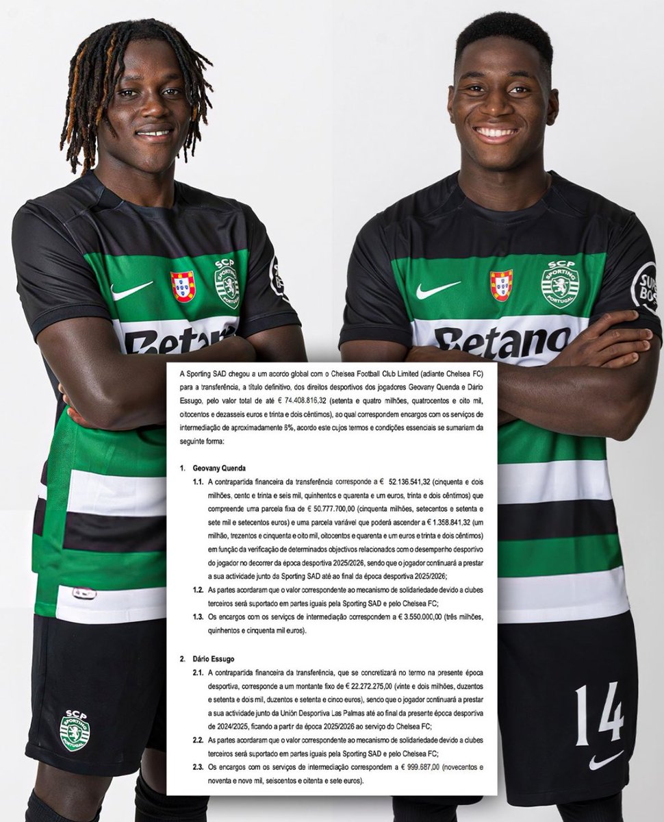 UpdatesSporting's tweet image. 🚨OFICIAL: Geovany Quenda e Dário Essugo são jogadores do Chelsea.