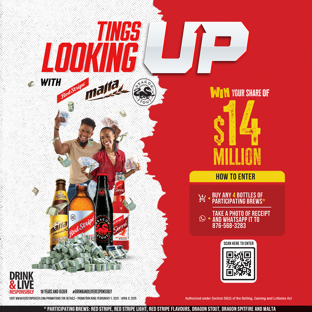 #PaidPromotion
Tings Looking Up!
It's time to WIN BIG! Buy 4 any participating brews (Red Stripe, Dragon Stout, or Malta) then WhatsApp your receipt to 876-568-3283 &amp; ENTER NOW!
#tingslookingup #redstripeflavours #Jamaica #drinkandliveresponsibly