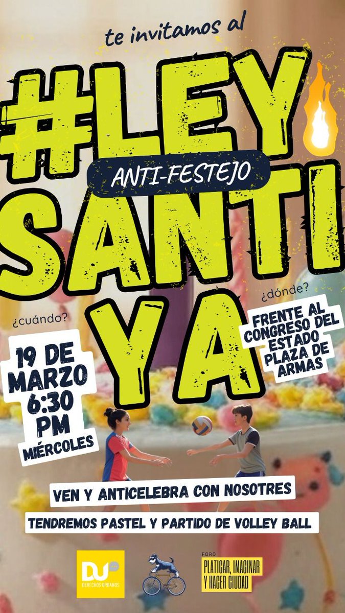 Un año de indiferencia, un año más de omisión… Hoy se cumple un año desde que ingresamos la #LeySanti al <a href="/CongresoEdoSLP/">Congreso SLP</a>, y sigue sin dictaminarse. No hay nada que celebrar, pero sí que exigir.

Antifestejemos este triste aniversario: habrá reta de voleibol y pastel. ¡No faltes!