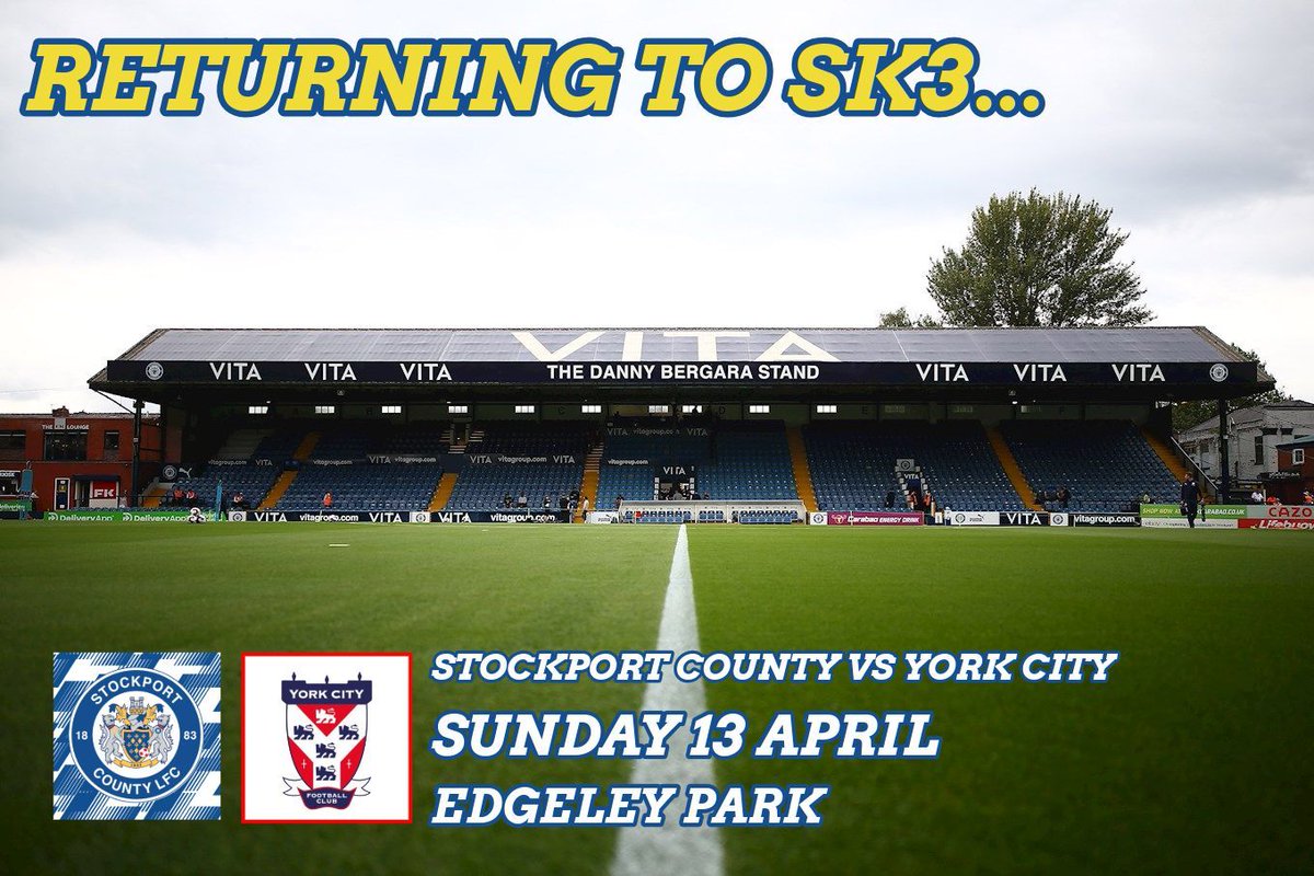 CountyWomen_'s tweet photo. ICYMI | County Ladies are returning to SK3 on 13th April, as we take on York City Ladies at Edgeley Park! 🏟️

🎟️ Standard and hospitality tickets are available to purchase now. 👇

Standard - https://t.co/EFWP4n3wQm

Hospitality - https://t.co/ykiG6QXc0T

#StockportCounty https://t.co/iHCkkuMBMZ