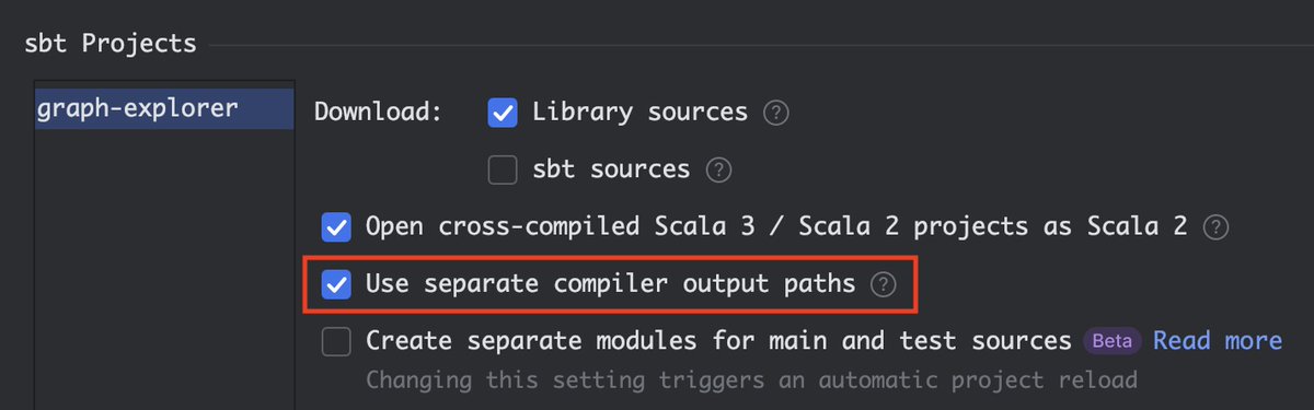 1jpablo1's tweet image. #Scala trick of the day (Scala.js + IntelliJ + sbt):

If you&apos;re compiling to JS on save with ~fastLinkJS, make sure to check &quot;Use separate compiler output paths&quot;.

That way, sbt won&apos;t fight (and lose sometimes) IntelliJ over compilation artifacts.