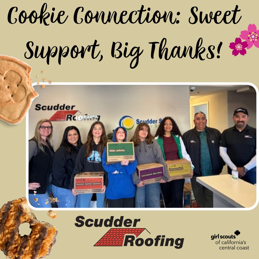 Spreading Kindness, One Cookie at a Time!
A huge thank you to Scudder Roofing for their generosity! 🏗️🍪 Their support not only brings joy to the community but also empowers Girl Scouts to learn about giving back, entrepreneurship, and leadership.  
#CookieConnection #GSCCC