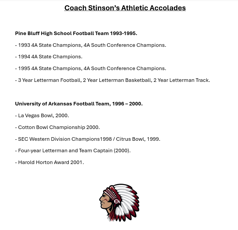 WINNER - WORKER - LEADER

Join us in welcoming our new Head Football Coach, Roderick Stinson. Coach brings over 20 years of knowledge and experience with a great deal of success. As an athlete and Coach combined- Coach has been apart of 5 State Titles &amp; 9 Conference Championships