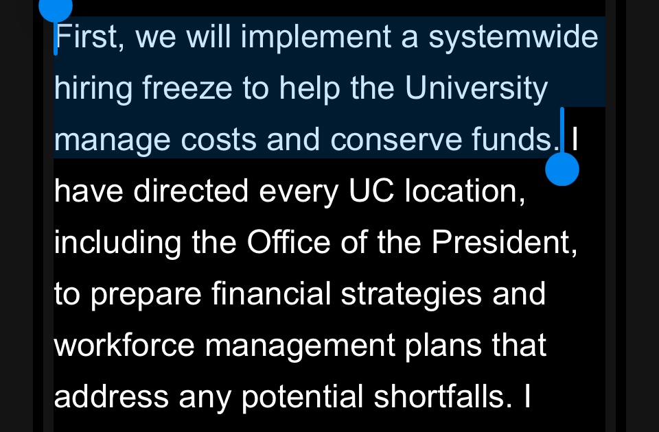 Looks like the entirety of the UC system is now officially on a hiring freeze. The academic job market next year is going to be brutal.
