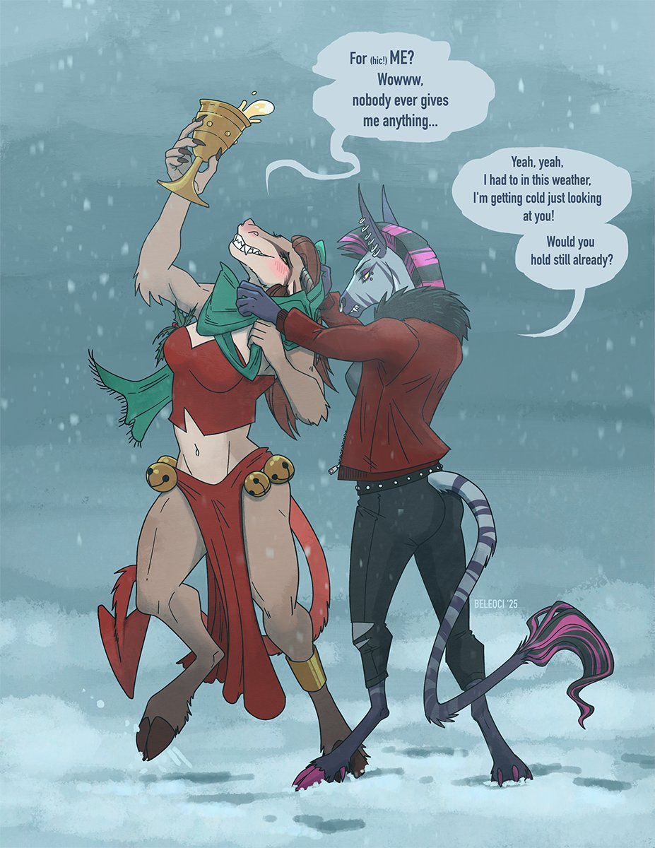 beleoci's tweet photo. what do you mean i forgot to post this during the festive season and now it's almost spring ... xmas was like last week??
(lady krampus and my girl rook for newie!) https://t.co/QXpvmkHXzx