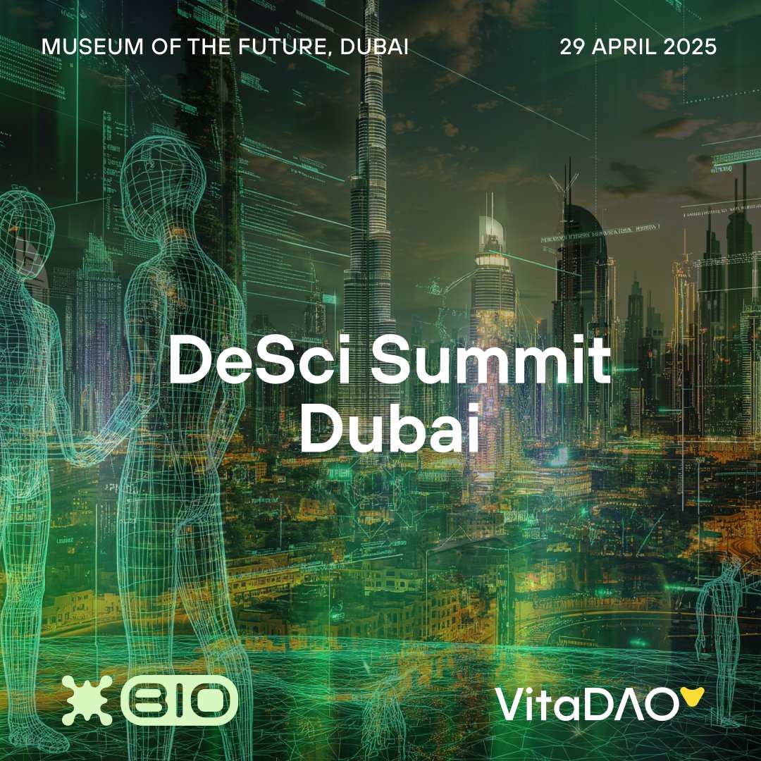 Bio Protocol (@bioprotocol) on Twitter photo Announcing DeSci Dubai 2025 🔬🌆
On April 29, the Museum of the Future becomes the launchpad for a scientific rebellion.
 → Talks & workshops w/ the brightest minds in DeSci & AI
 → Network w/ founders, researchers & policymakers
 → Rewrite how science works
RSVP below ↓ Announcing DeSci Dubai 2025 🔬🌆
On April 29, the Museum of the Future becomes the launchpad for a scientific rebellion.
 → Talks & workshops w/ the brightest minds in DeSci & AI
 → Network w/ founders, researchers & policymakers
 → Rewrite how science works
RSVP below ↓