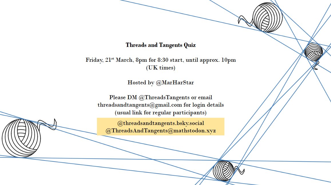 Join us on Friday for a quiz by <a href="/DrSmokyFurby/">Dr Smoky Furby</a>, <a href="/MarHarStar/">MH*</a>, @woollybenguin, Sara, <a href="/SamHartburn/">Sam Hartburn</a>, and <a href="/evilloanword/">Evil Loanword</a>!