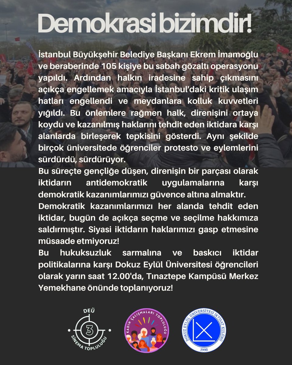 Yarın saat 12.00'da Tınaztepe Kampüsü Merkez Yemekhane'deyiz!