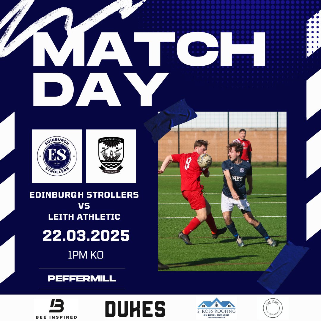Edinburgh Strollers (@edinstrollersfc) on Twitter photo MATCHDAY
π <a href="/LAFCAmateurs/">Leith Athletic Amateurs</a>
π <a href="/LeafaOfficial/">Official_LEAFA</a> Premier Division
β° 1pm KO
π Peffermill
<a href="/scottish_aff/">AmateurFixturesResultsSCO</a> <a href="/L1veAtTheAmmys/">Live At The Ammys</a> <a href="/ScotAmFA/">Scottish Amateur FA</a>
Sponsors:
Dukes
The Earl of Marchmont
S Ross Roofing
<a href="/beeinspired/">Bee Inspired Clothing</a>
π΅βͺοΈπ΅βͺοΈ MATCHDAY
π <a href="/LAFCAmateurs/">Leith Athletic Amateurs</a>
π <a href="/LeafaOfficial/">Official_LEAFA</a> Premier Division
β° 1pm KO
π Peffermill
<a href="/scottish_aff/">AmateurFixturesResultsSCO</a> <a href="/L1veAtTheAmmys/">Live At The Ammys</a> <a href="/ScotAmFA/">Scottish Amateur FA</a>
Sponsors:
Dukes
The Earl of Marchmont
S Ross Roofing
<a href="/beeinspired/">Bee Inspired Clothing</a>
π΅βͺοΈπ΅βͺοΈ