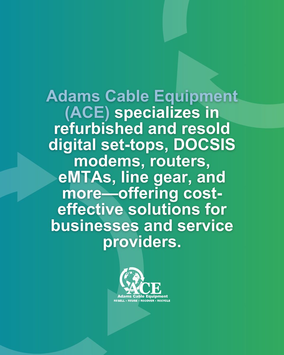 adamscableequip's tweet image. Upgrade Your Network with Reliable #CPESolutions! ACE offers refurbished modems, routers, digital set-tops, and more cost-effective solutions for businesses. bit.ly/4inVR4K

Why ACE?
✅ARRIS/CommScope Refurbisher
✅Certified Testing &amp;amp; Upgrades
✅Eco-Friendly &amp;amp; Affordable