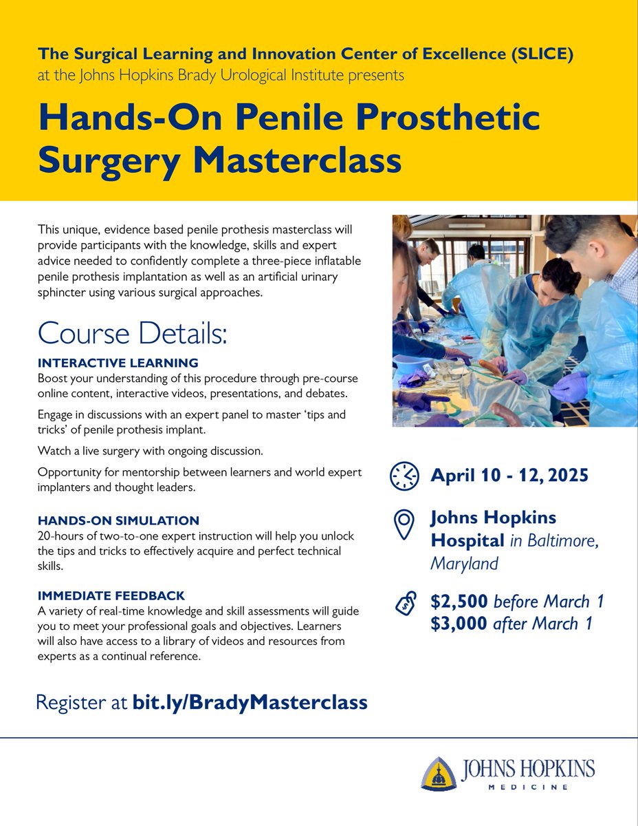 Looking forward to participating in the Johns Hopkins Penile Prosthesis Masterclass. Awesome hydrogel models and great faculty