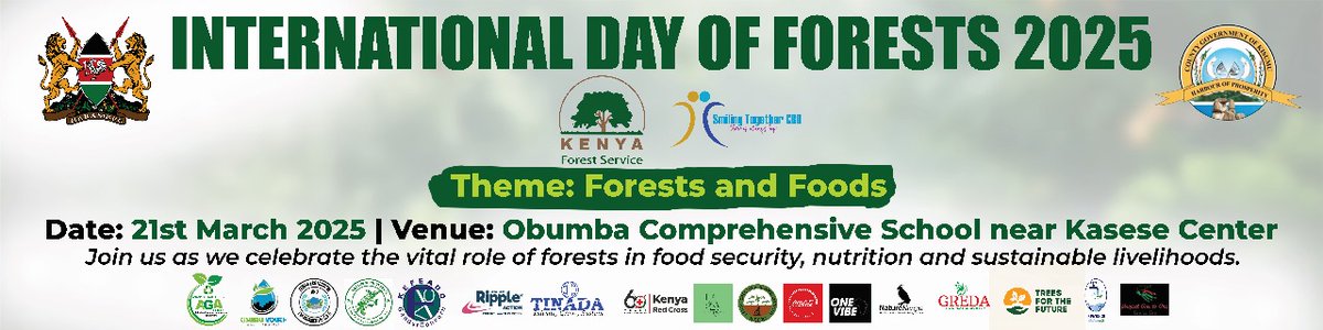 🌳🌱 Celebrate International Day of Forests with Us! 🌱🌳

Forests are life! Join Smiling Together CBO, Kenya Forest Service, and our partners as we mark International Day of Forests 2025 with a special event at Obumba Primary School on 21st March 2025.
<a href="/KCCWG/">The Kenya Climate Change Working Group</a> 
<a href="/KEFRIHQ/">Kenya Forestry Research Institute (KEFRI)</a> 
@Afuneh_